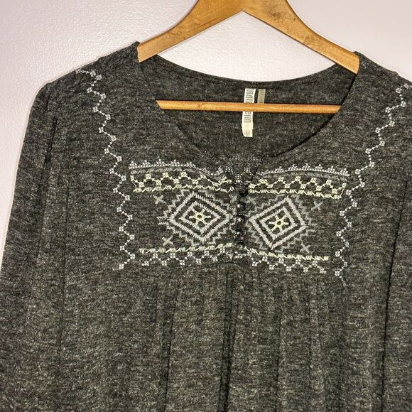 Monoreno Gray Embroidered Boho Sweater Dress Women Size Medium Pullover Tunic - Picture 7 of 13